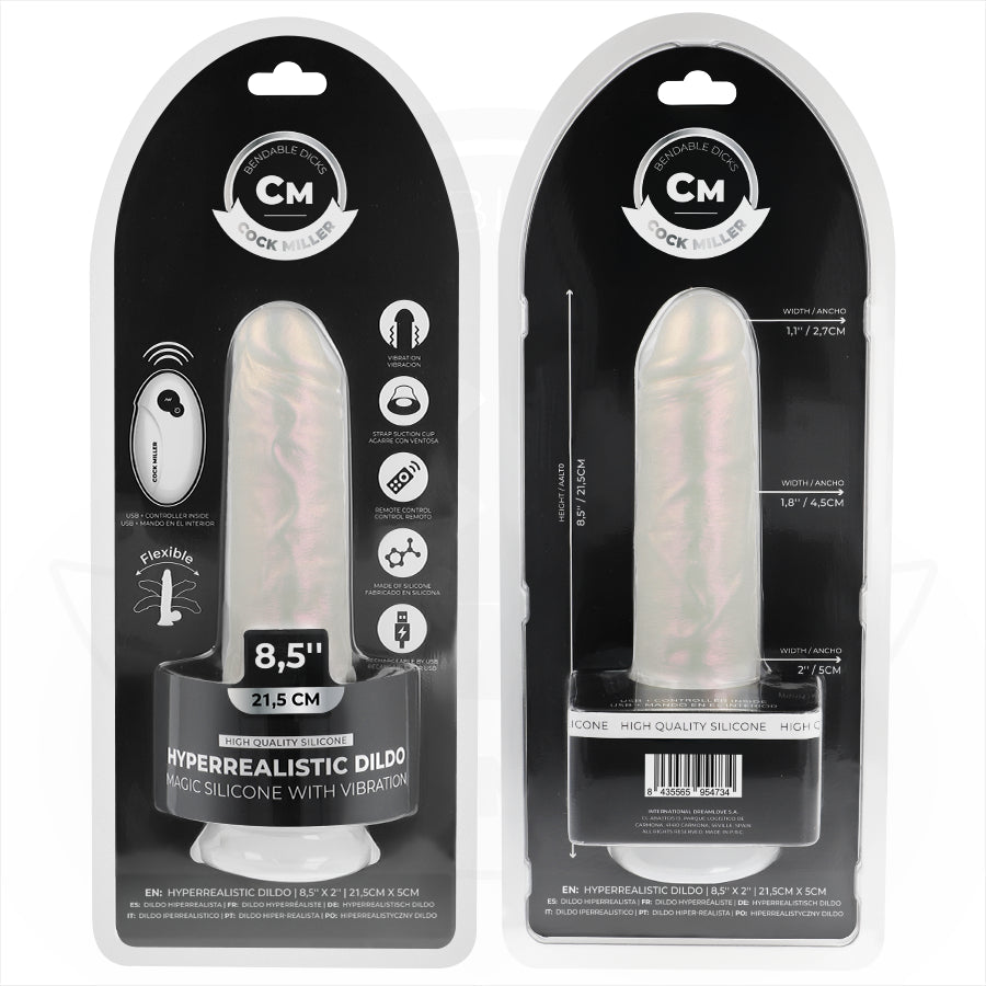 COCK MILLER DILDO COM VENTOSA LUZES E VIBRAyaO COM CONTROLE REMOTO BRANCO 215 CM