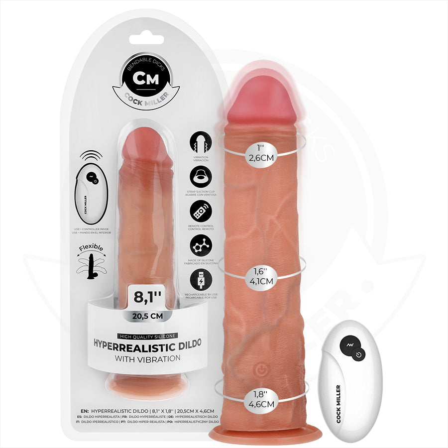 COCK MILLER DILDO REALISTA COM VENTOSA E CONTROLE REMOTO VIBRAyaO 205 CM