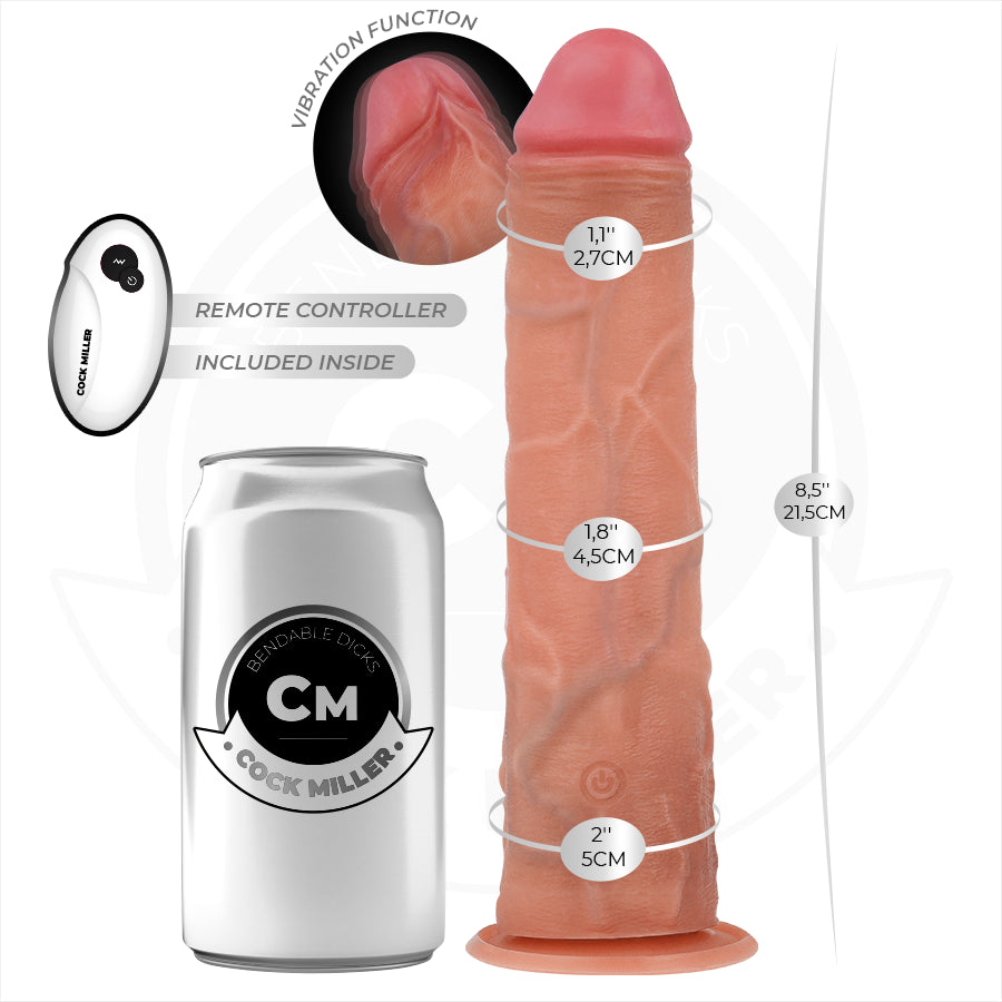 COCK MILLER DILDO REALISTA COM VENTOSA E VIBRAyaO COM CONTROLE REMOTO 215 CM