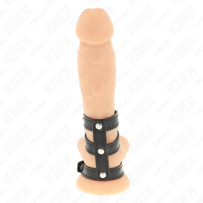 KINK ANEL DE COURO TRIPLO PARA PeNIS COM FECHO DE PRESSaO