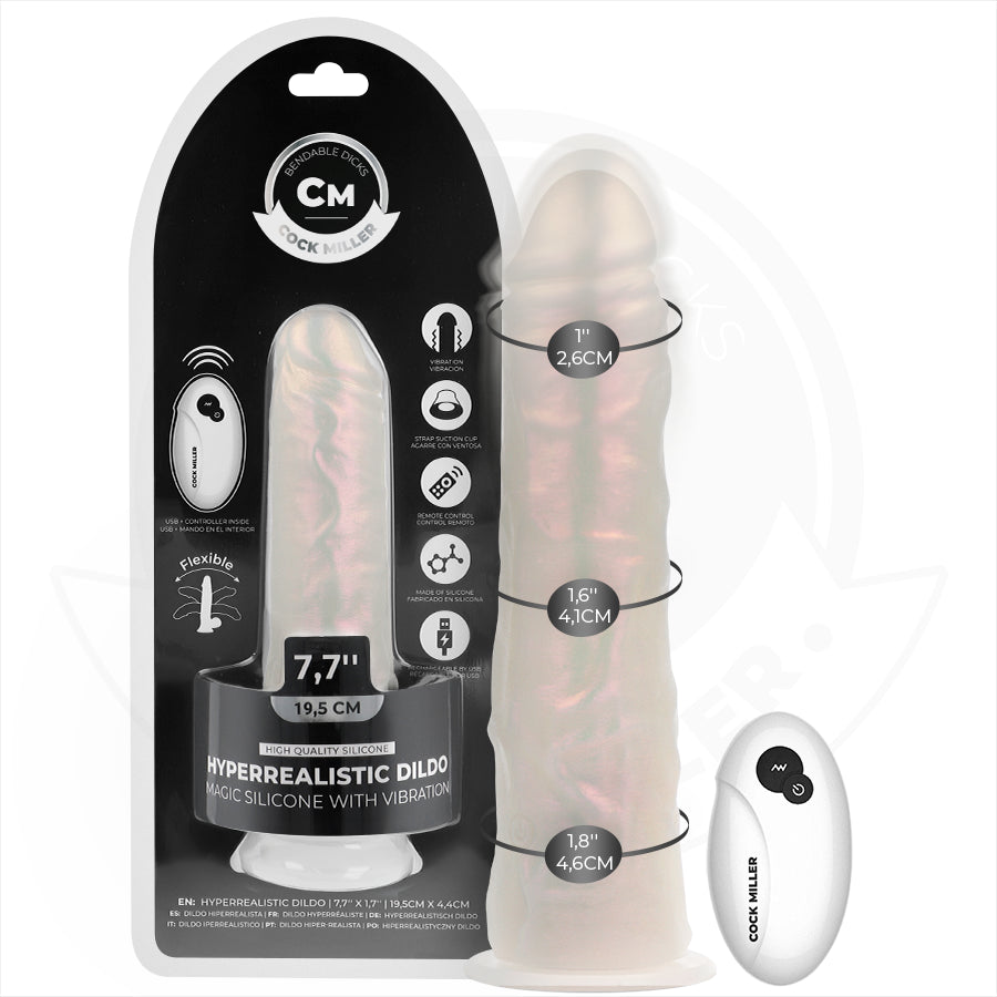 COCK MILLER DILDO COM VENTOSA LUZES E VIBRAyaO COM CONTROLE REMOTO BRANCO 205 CM