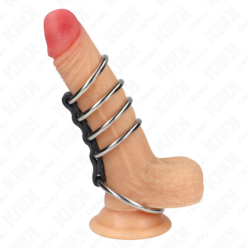 KINK 5 ANeIS DE PeNIS DE 37 CM A 5 CM DE METAL CONECTADOS POR COURO
