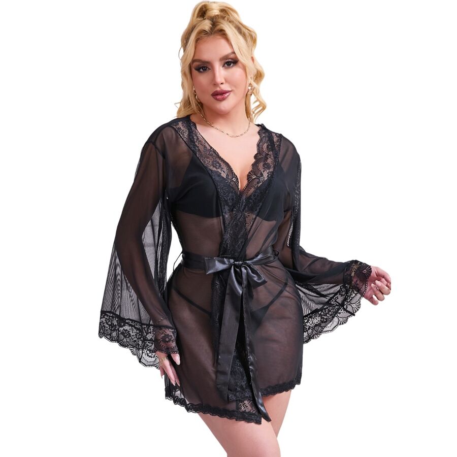 SUBBLIME ROBE DE TECIDO TRANSPARENTE COM DETALHE DE RENDA PRETO S M