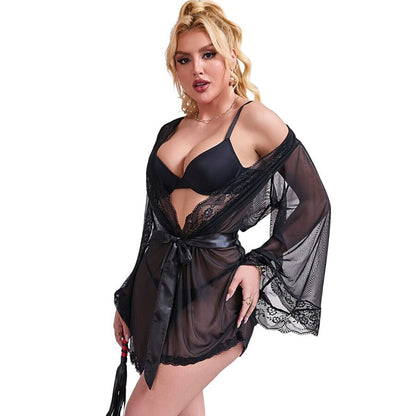 SUBBLIME ROBE DE TECIDO TRANSPARENTE COM DETALHE DE RENDA PRETO S M