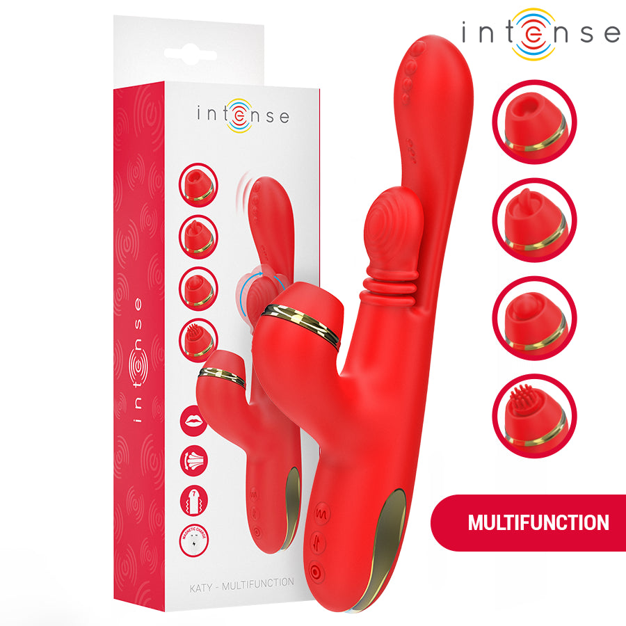 INTENSE ESTIMULADOR DE CLIToRIS MULTIFUNCIONAL KATY 4 CABEyAS INTERCAMBIaVEIS VERMELHO