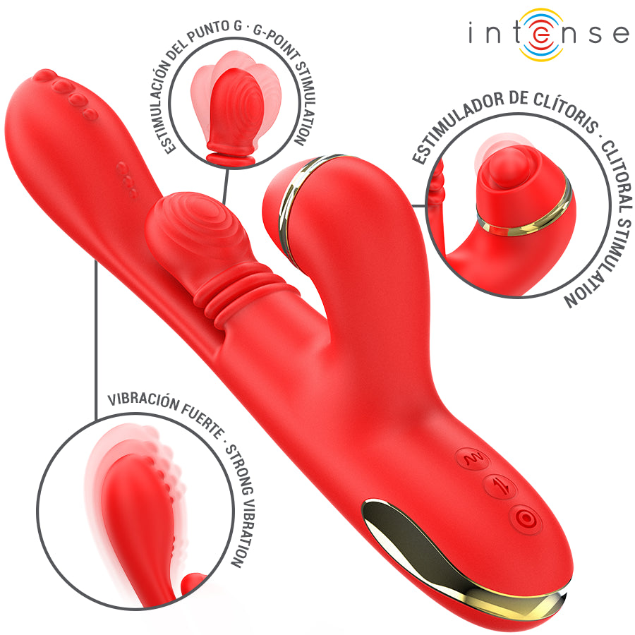 INTENSE ESTIMULADOR DE CLIToRIS MULTIFUNCIONAL KATY 4 CABEyAS INTERCAMBIaVEIS VERMELHO