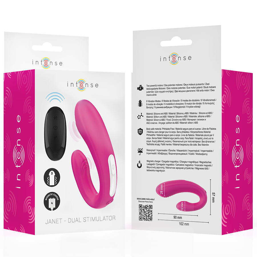 INTENSE JANET DUAL ESTIMULADOR EM U E VIBRADOR COM CONTROLE REMOTO ROSA