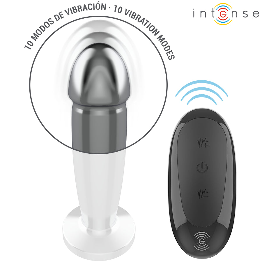 INTENSE PLUG ANAL 10 VIBRAyoES DILDO DE METAL COM CONTROLE REMOTO M