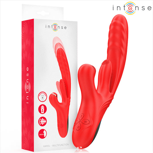 INTENSE VIBRADOR MULTIFUNCIONAL KAROL THRUST STIMULATION ONDAS ESTIMULANTES VERMELHO