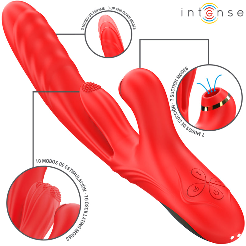 INTENSE VIBRADOR MULTIFUNCIONAL KAROL THRUST STIMULATION ONDAS ESTIMULANTES VERMELHO