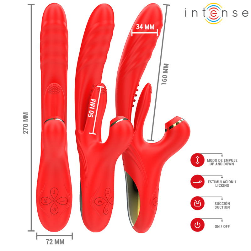 INTENSE VIBRADOR MULTIFUNCIONAL KAROL THRUST STIMULATION ONDAS ESTIMULANTES VERMELHO