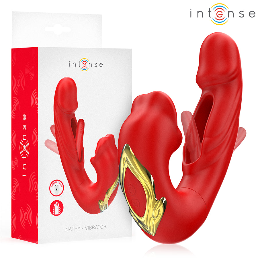 INTENSE NATHY VIBRADOR DUPLO COM BOCA ESTIMULANTE MULTIFUNyoES VERMELHO