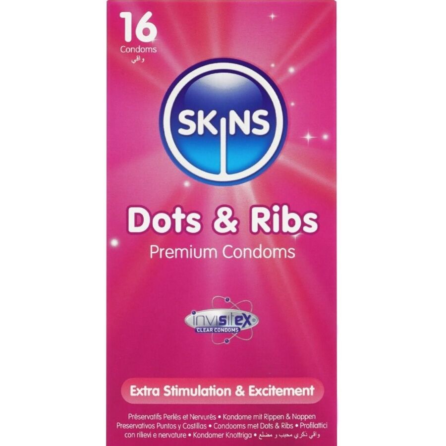 SKINS DOTS RIBS PREMIUM PRESERVATIVOS PACOTE COM 16