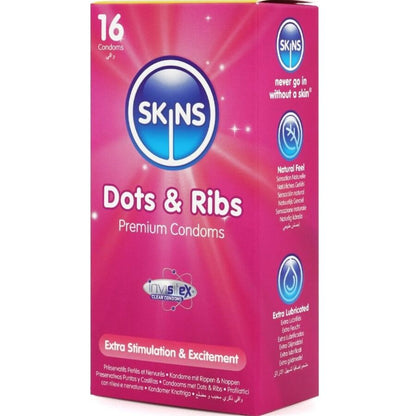 SKINS DOTS RIBS PREMIUM PRESERVATIVOS PACOTE COM 16