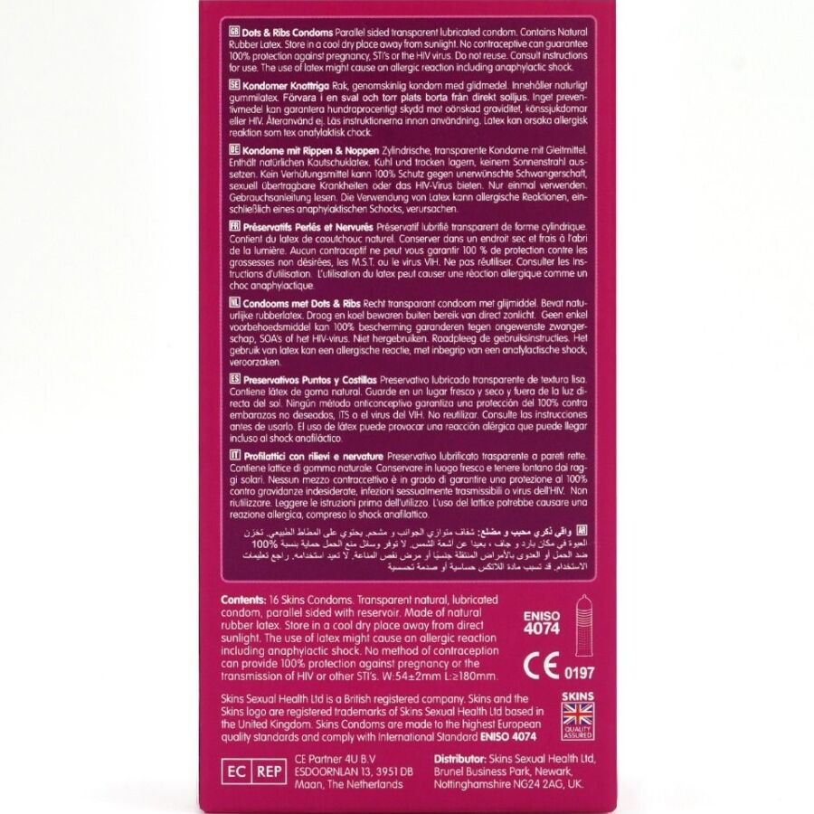 SKINS DOTS RIBS PREMIUM PRESERVATIVOS PACOTE COM 16