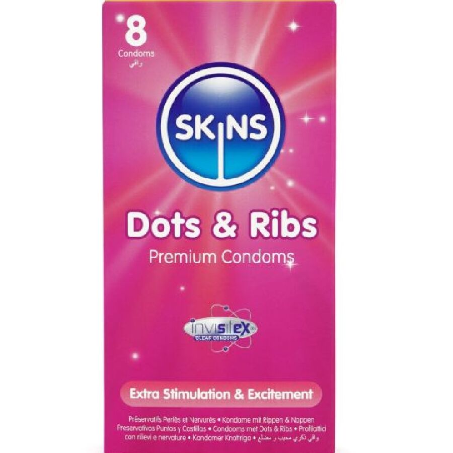 SKINS DOTS RIBS PREMIUM PRESERVATIVOS PACOTE 8