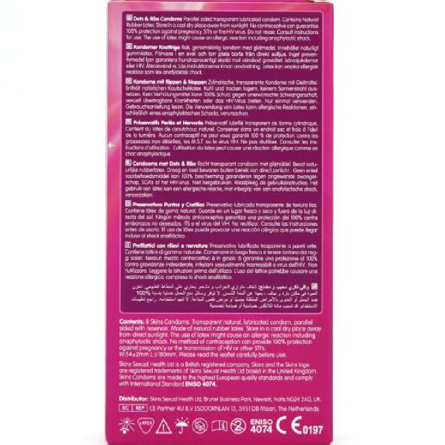 SKINS DOTS RIBS PREMIUM PRESERVATIVOS PACOTE 8