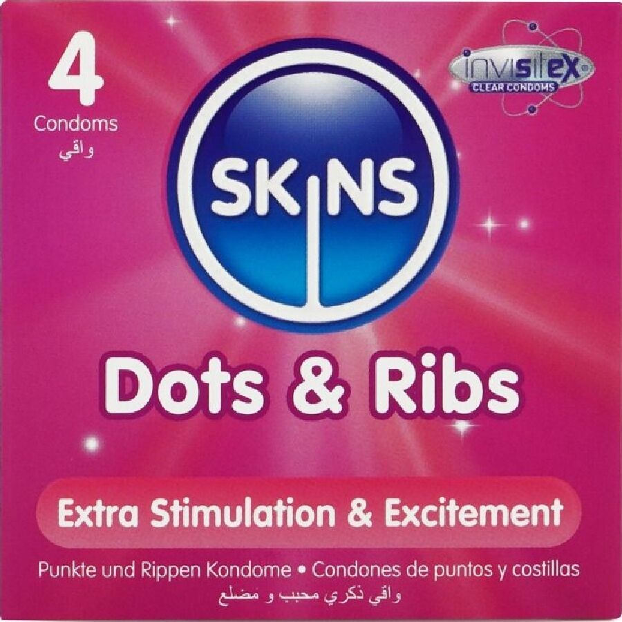 SKINS DOTS RIBS PREMIUM PRESERVATIVOS PACOTE 4