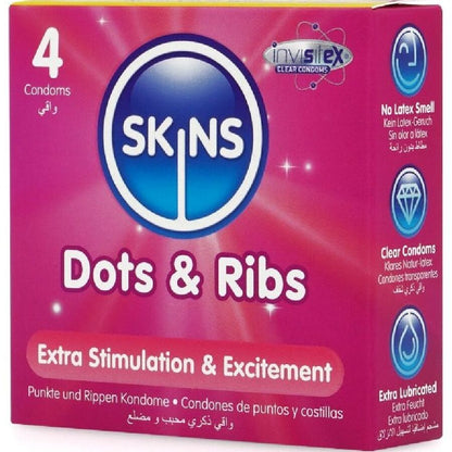 SKINS DOTS RIBS PREMIUM PRESERVATIVOS PACOTE 4