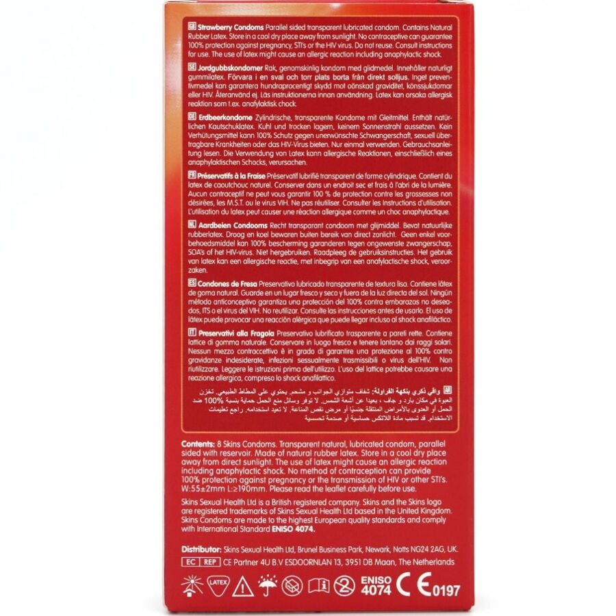 SKINS PRESERVATIVOS PREMIUM DE MORANGO PACOTE COM 8