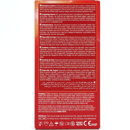 SKINS PRESERVATIVOS PREMIUM DE MORANGO PACOTE COM 8