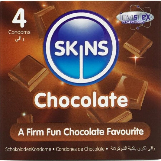 SKINS PACOTE COM 4 PRESERVATIVOS CHOCOLATE PREMIUM