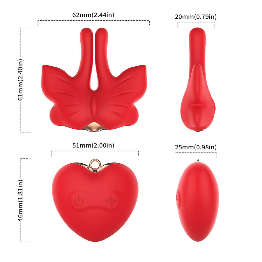 ARMONY GRAMPOS MAGNeTICOS PARA MAMILOS COM VIBRAyaO FORMATO BORBOLETA VERMELHO