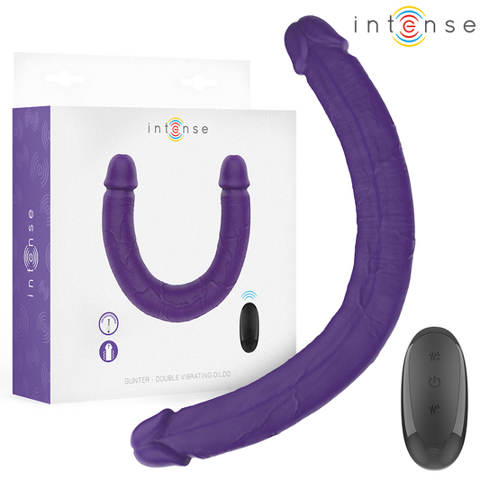 INTENSE GUNTER DILDO VIBRADOR DUPLO 40 CM ROXO CONTROLE REMOTO