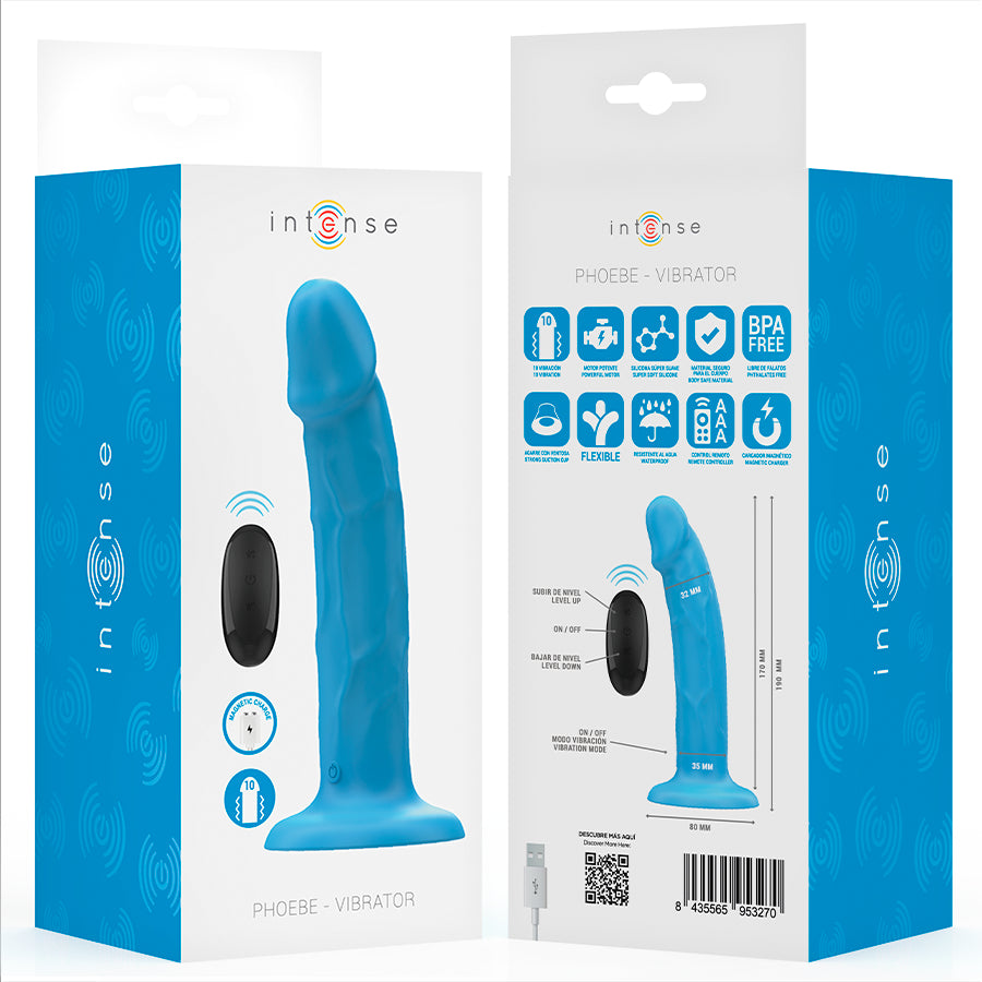 INTENSE VIBRADOR REALiSTICO PHOEBE 10 VIBRAyoES CONTROLE REMOTO AZUL