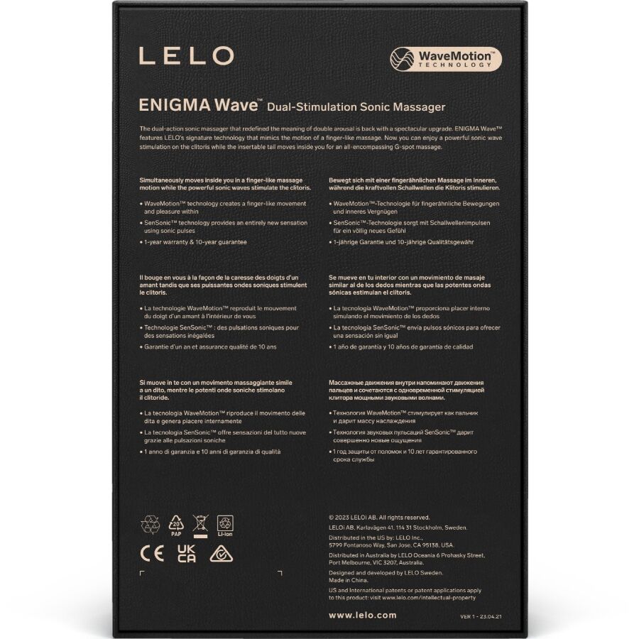 LELO ENIGMA WAVE MASSAGEADOR DE TRIPLA VIBRAyaO PRETO