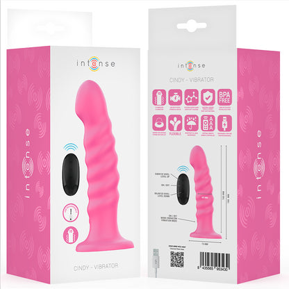INTENSE VIBRADOR CINDY TAMANHO L DESIGN ESPIRAL 10 VIBRAyoES ROSA CONTROLE REMOTO