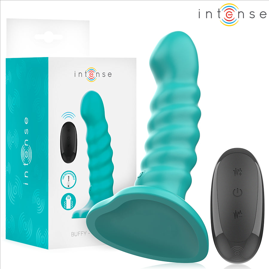 INTENSE VIBRADOR BUFFY TAMANHO P DESIGN ESPIRAL 10 VIBRAyoES CONTROLE REMOTO AZUL