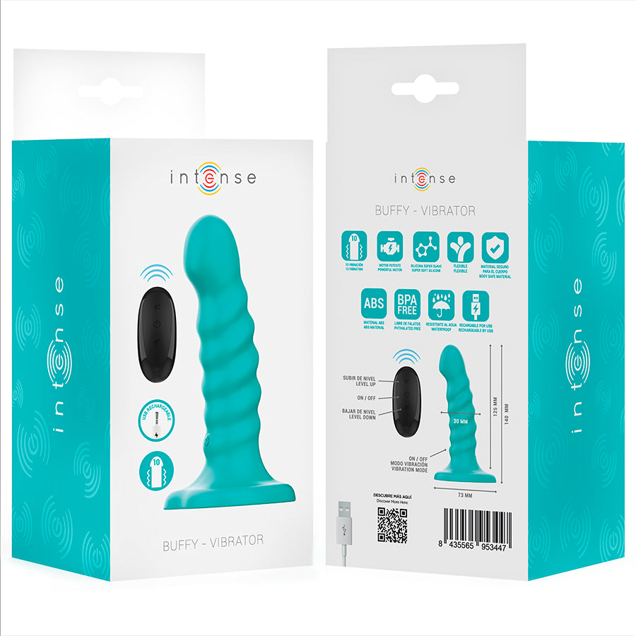 INTENSE VIBRADOR BUFFY TAMANHO P DESIGN ESPIRAL 10 VIBRAyoES CONTROLE REMOTO AZUL