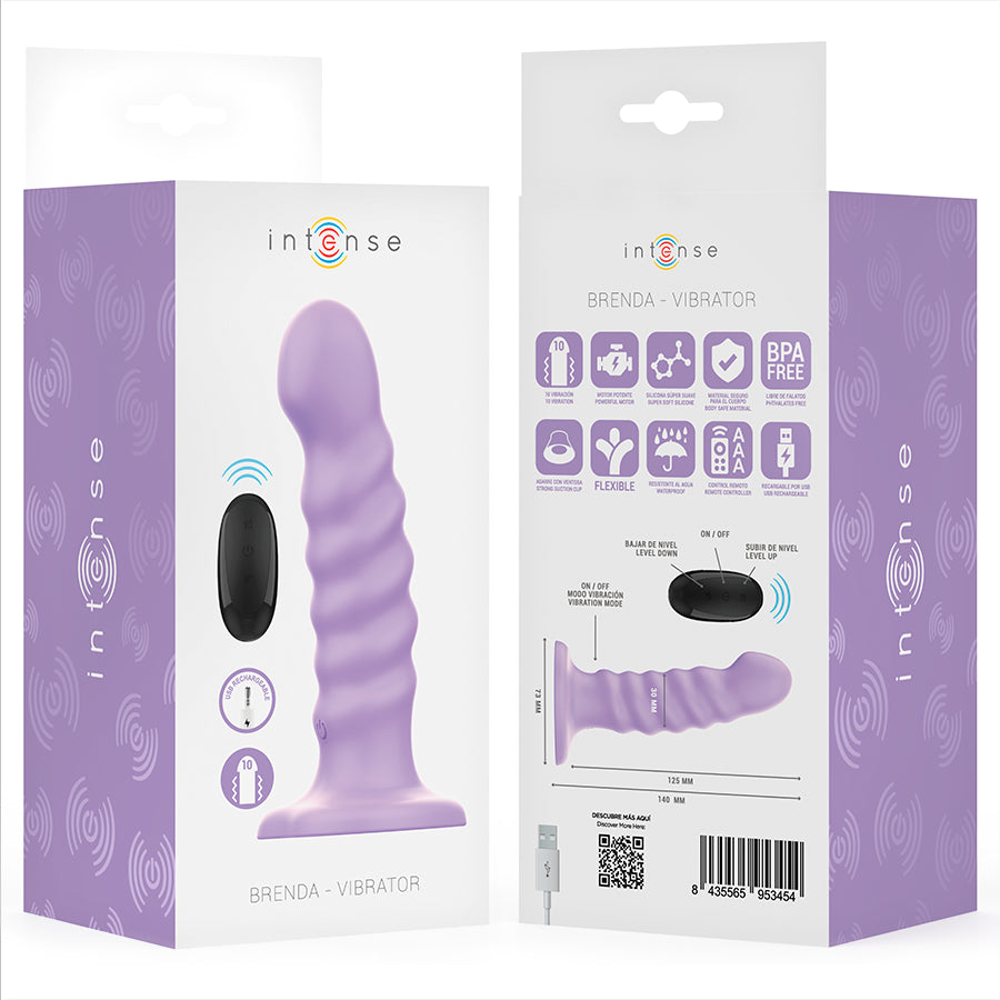 INTENSE VIBRADOR BRENDA TAMANHO M DESIGN ESPIRAL 10 VIBRAyoES ROXO CONTROLE REMOTO