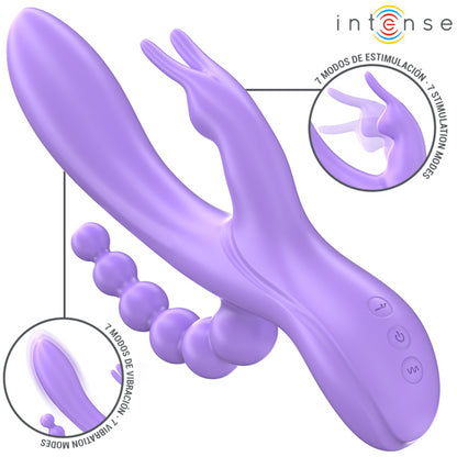 INTENSE MIKO TRIPLO VIBRADOR COELHO ESTIMULADOR ANAL 7 VIBRAyoES ROXO
