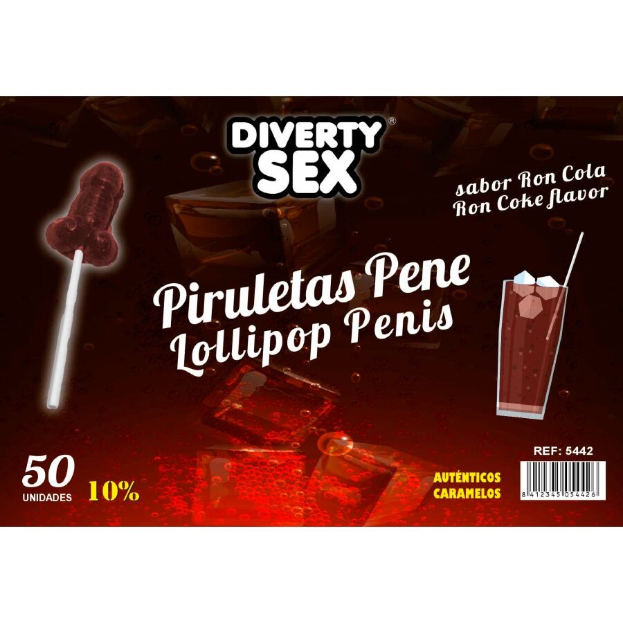 DIABLO GOLOSO 50 PeNIS PIRULITOPS RON COLA SABOR 10 aLCOOL