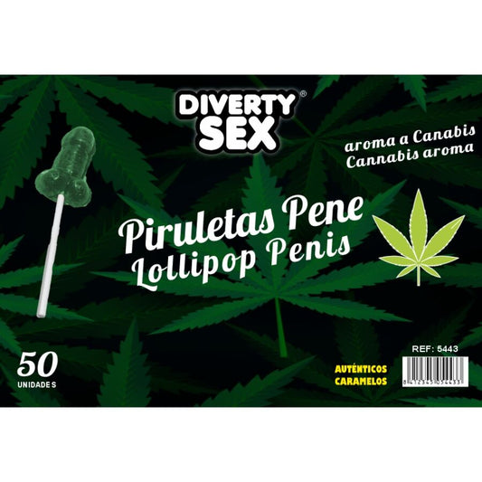 DIABLO GOLOSO 50 PIRULITOS DE PeNIS AROMA DE CANNABIS