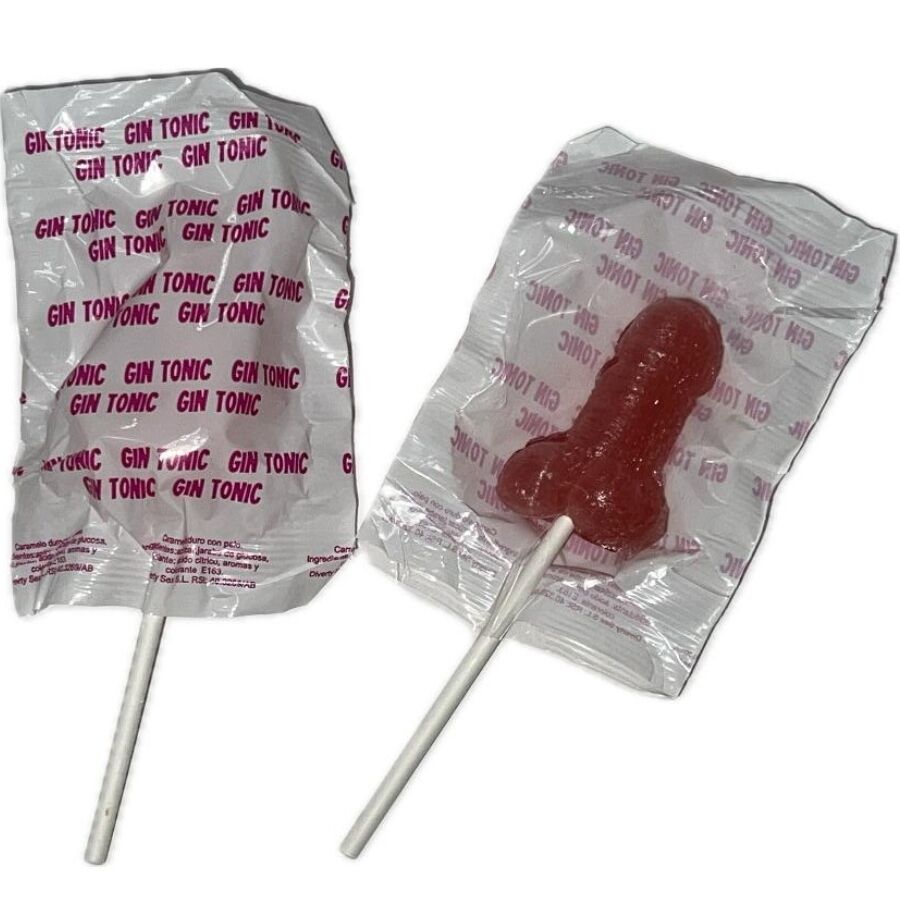 DIABLO GOLOSO 1 PIRULITO EM FORMATO DE PeNIS COM GIN ToNICA SABOR MORANGO 10 DE aLCOOL
