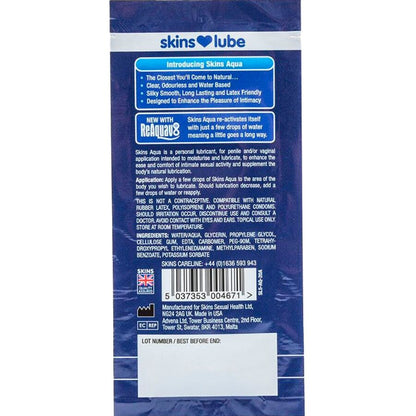 SKINS AQUA LUBRIFICANTE a BASE DE aGUA DOSE uNICA 5 ML