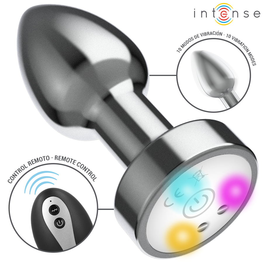 INTENSE - PLUG ANAL DE METAL VIBRANTE COM LUZES LED E CONTROLE REMOTO - TAMANHO S Fogo Do Desejo INTENSE - PLUG ANAL DE METAL VIBRANTE COM LUZES LED E CONTROLE REMOTO - TAMANHO S Fogo Do Desejo