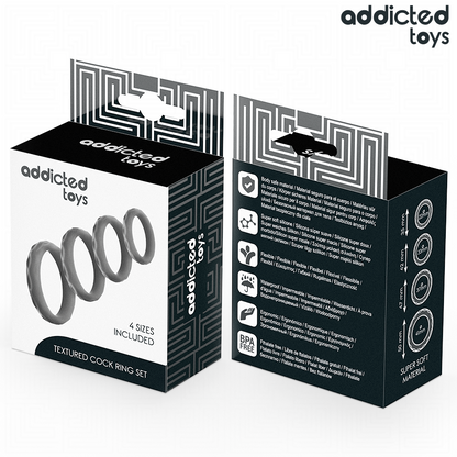 ADDICTED TOYS CONJUNTO DE ANeIS PENIANOS TEXTURIZADOS 4 TAMANHOS