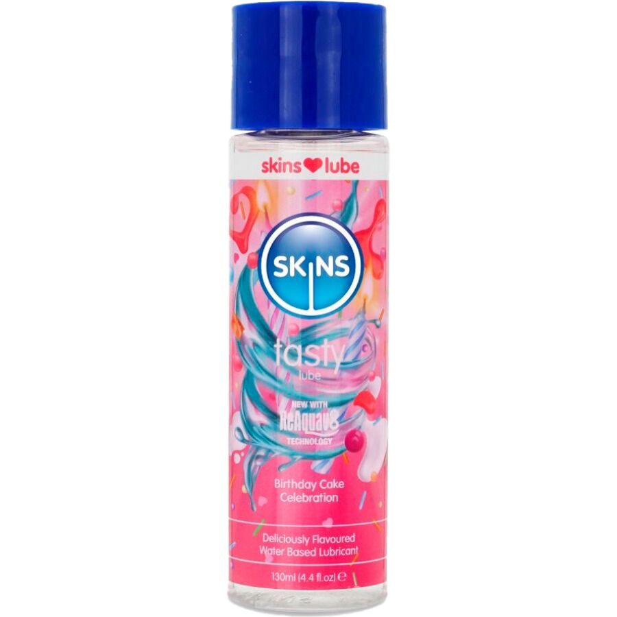 SKINS LUBRIFICANTE SABOROSO a BASE DE aGUA COM AROMA DE BOLO DE ANIVERSaRIO 130 ML