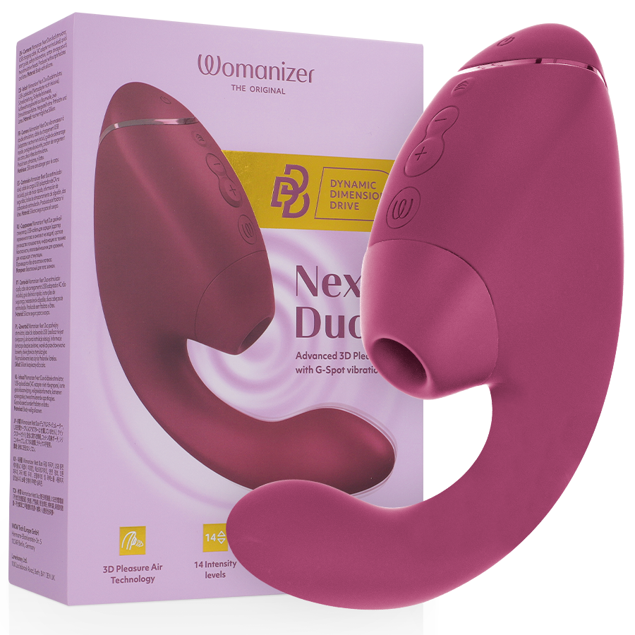 WOMANIZER DUO NEXT ESTIMULADOR DUPLO DE CLITOR E PONTO G ROSA ESCURO