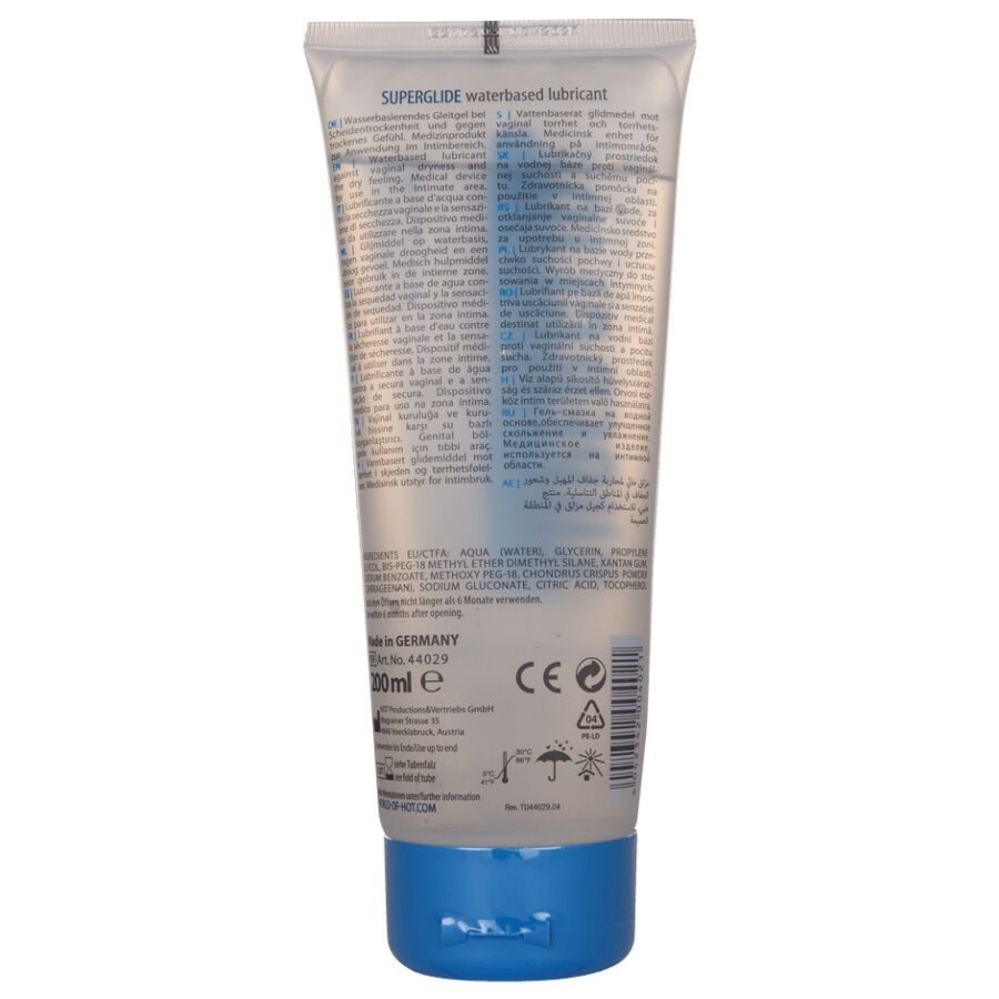 HOT SUPERGLIDE LUBRIFICANTE a BASE DE aGUA 200 ML