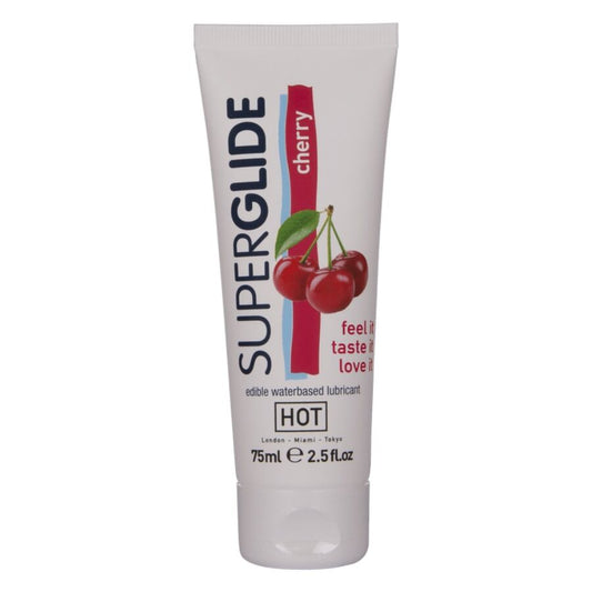 HOT SUPERGLIDE LUBRIFICANTE COMESTiVEL a BASE DE aGUA SABOR CEREJA 75 ML