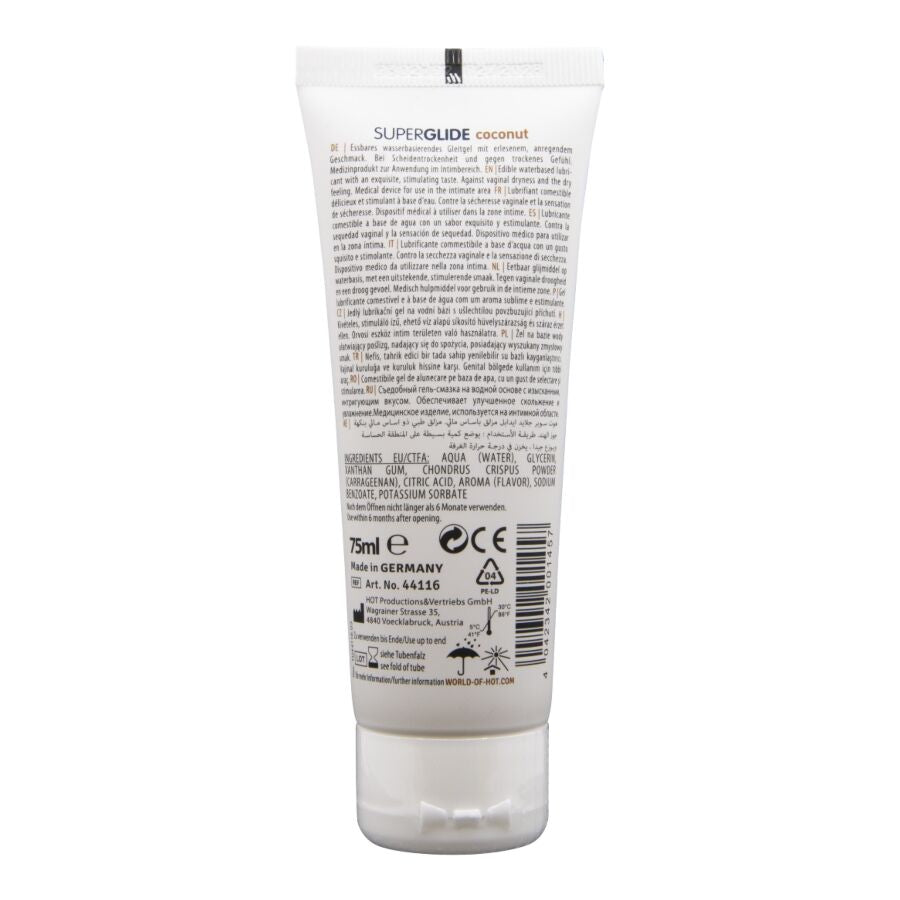 HOT SUPERGLIDE LUBRIFICANTE COMESTiVEL a BASE DE aGUA COM COCO 75 ML