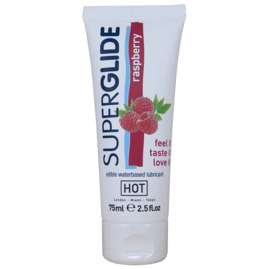 HOT SUPERGLIDE LUBRIFICANTE COMESTiVEL a BASE DE aGUA COM SABOR FRAMBOESA 75 ML