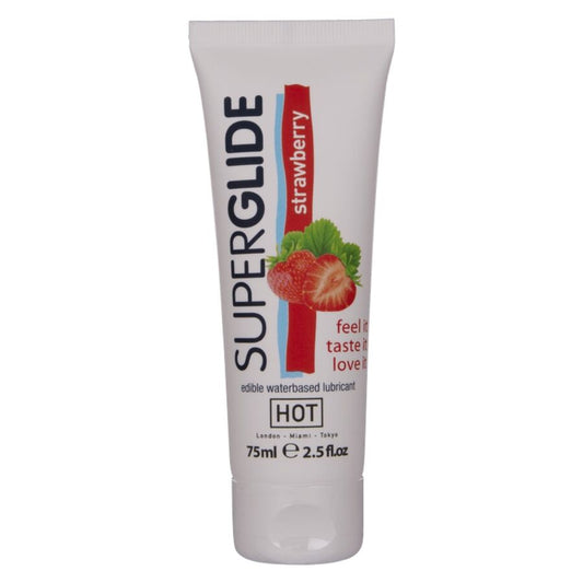 HOT SUPERGLIDE LUBRIFICANTE COMESTiVEL a BASE DE aGUA MORANGO 75 ML