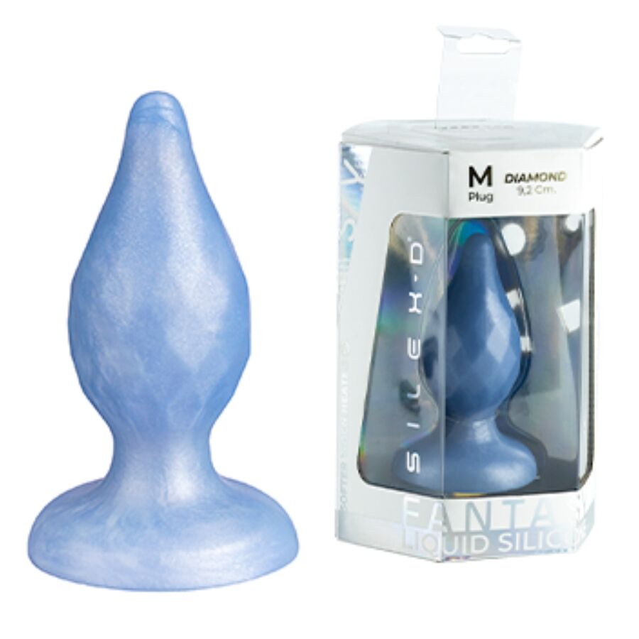 SILEXD DIAMOND PLUG ANAL FANTASY DE SILICONE LiQUIDO TERMOREATIVO AZUL PEROLADO 92 CM