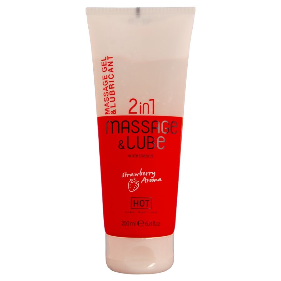 HOT GEL DE MASSAGEM E DESLIZAMENTO 2 EM 1 MORANGO 200 ML